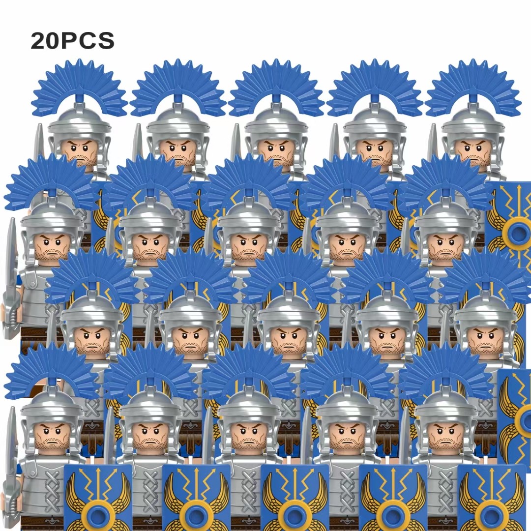 西方中古世纪罗马拼装积木人仔蓝色百夫长拼插跨境热销武器铠甲9