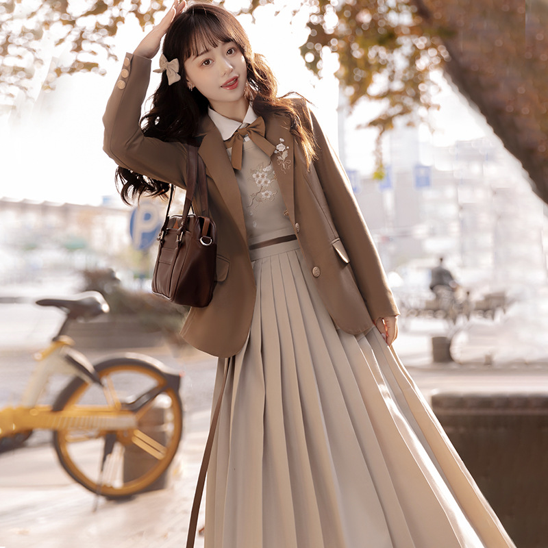 原创设计海棠私语中国风汉元素学院风吊带裙套装复古风汉元素