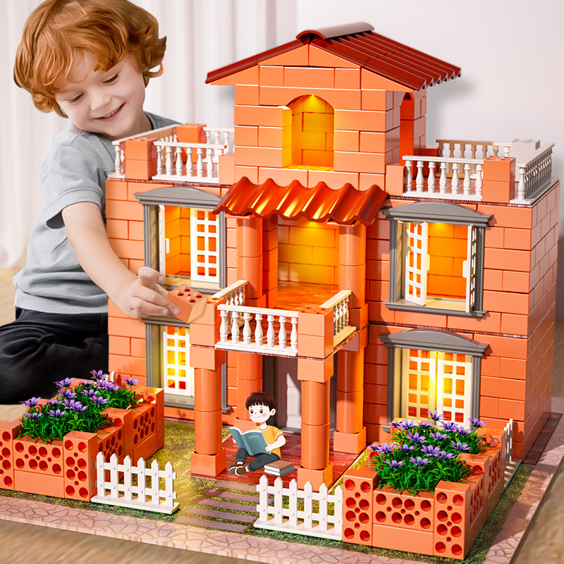 六一儿童礼物手工建房子diy建筑微缩模型小别墅洋楼水泥砌墙男孩3