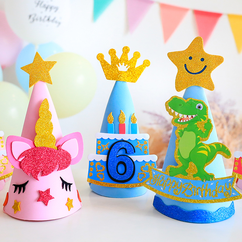 卡通儿童生日帽男孩女孩一周岁数字男宝恐龙帽宝宝皇冠创意派对