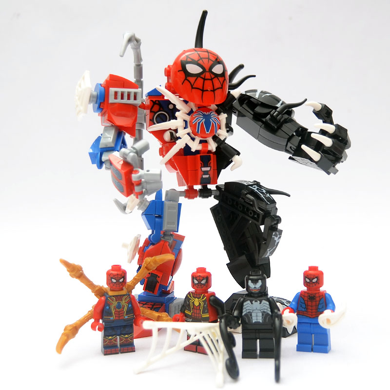 毒液蜘蛛变异机甲蜘蛛侠战机合体中国积木拼装儿童玩具男孩子礼物