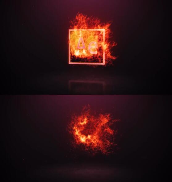 红色蓝色紫色三款火焰粒子燃烧LOGO主题演绎消散动画片头尾AE模板