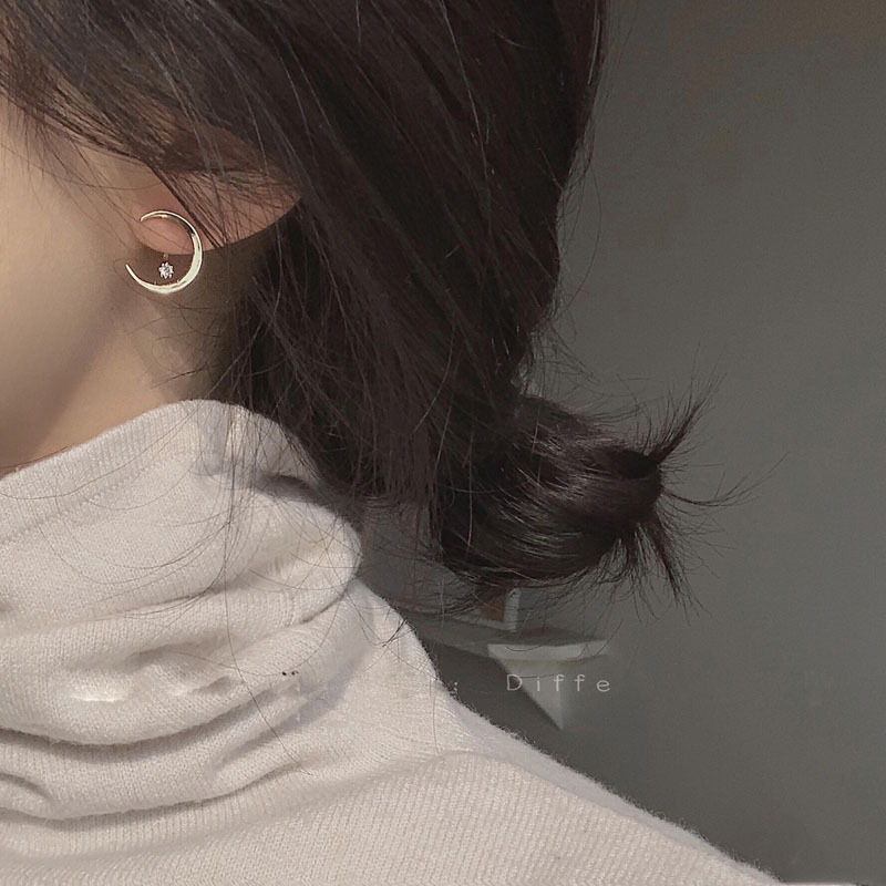 一款多戴可拆卸月牙形状耳钉韩国气质个性简约小巧锆石耳环耳饰女