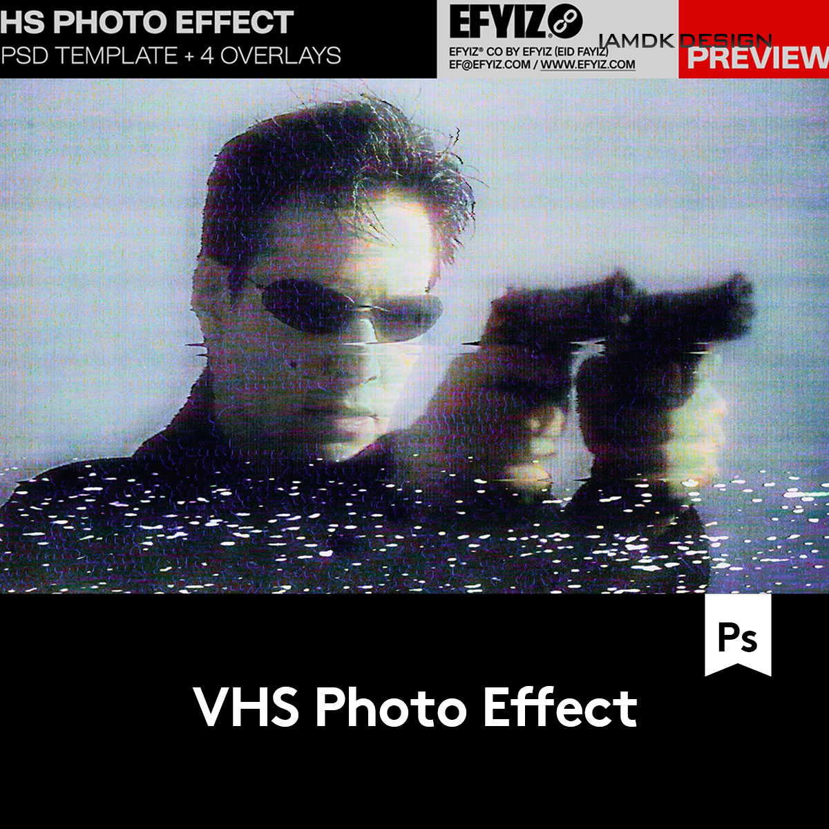 潮流复古90年代做旧失真故障VHS效果照片处理特效Ps设计素材套件