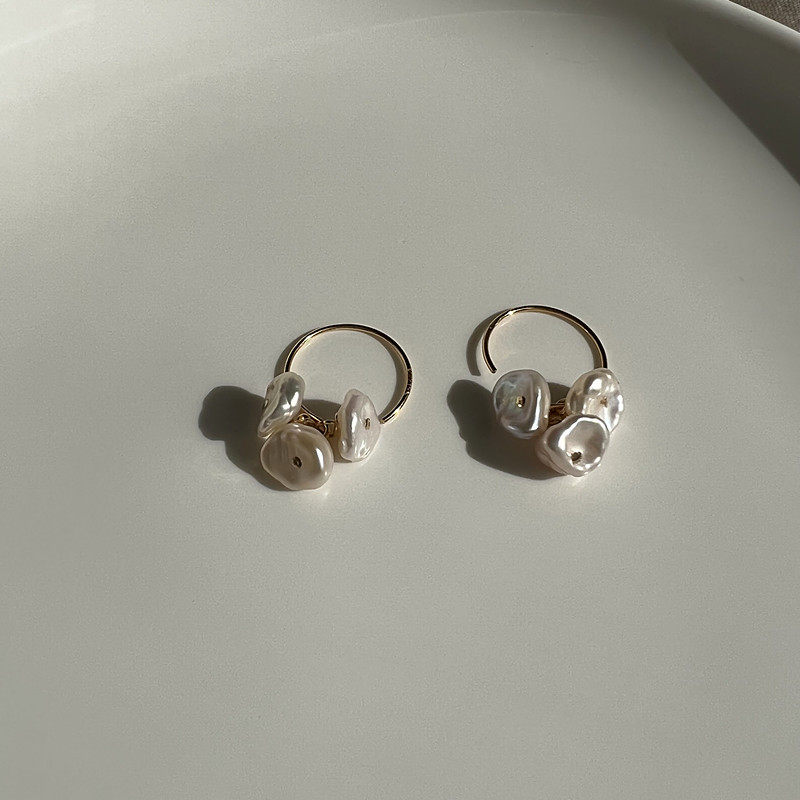 自制小巧精致法式小耳钩 简约小众巴洛克异形珍珠美国14k包金耳环
