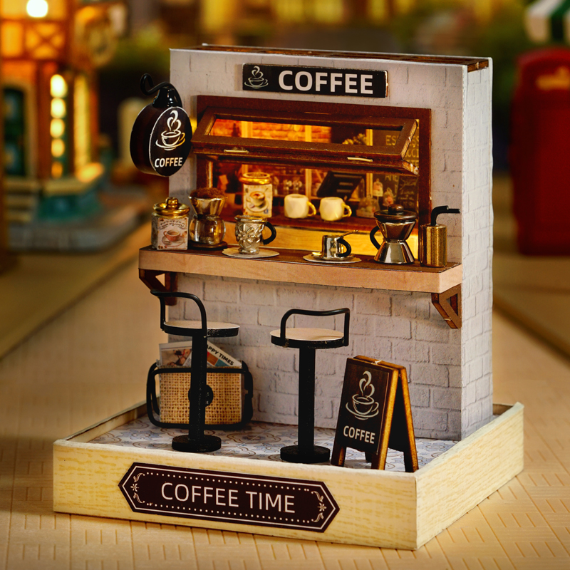 智趣屋diy小屋咖啡店拼装房子木质模型建筑玩具送六一儿童节礼物