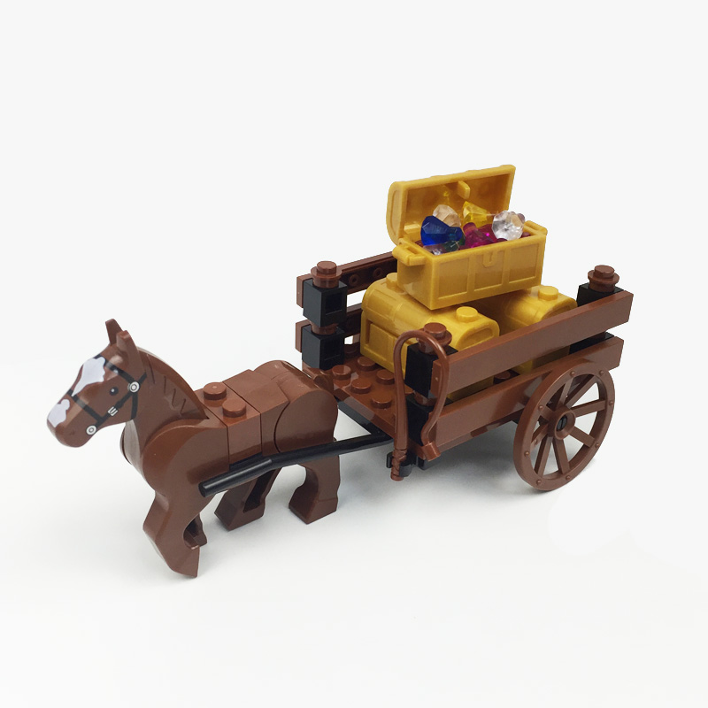 马车积木摆件小颗粒拼装MOC运输农车古代囚车男孩玩具