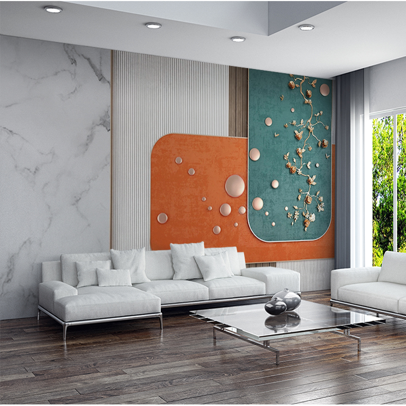 新中式电视背景墙壁纸2021年新款壁画8d立体轻奢浮雕壁布沙发墙纸