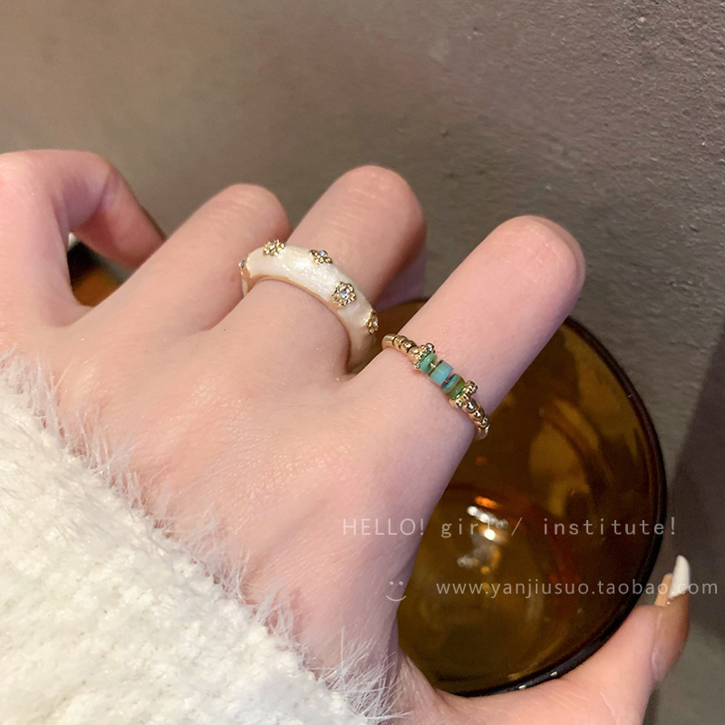 新中式鎏金珐琅开口戒指女轻奢小众设计食指戒法式高级感套装指环