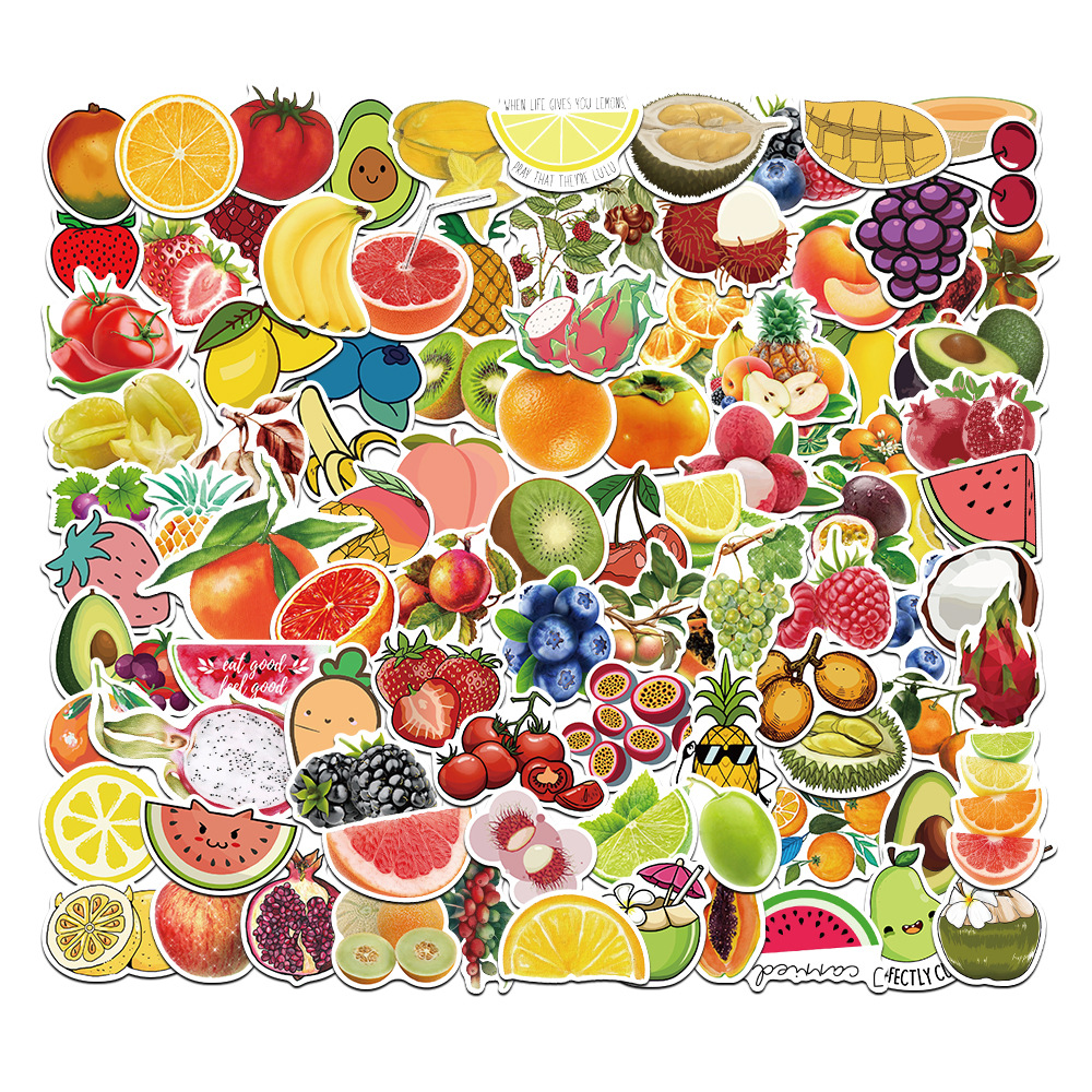 100张水果贴纸大全草莓西瓜葡萄旅行箱可爱图案装饰防水贴不重复