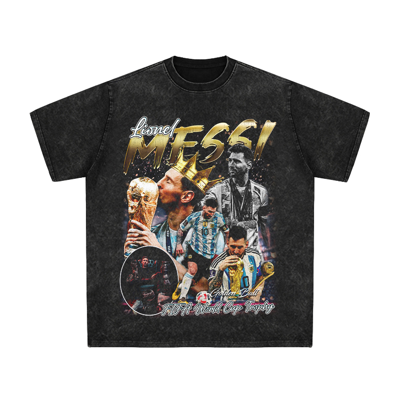 Leo Messi T恤vintage阿根廷足球衣梅西人像印花短袖美式潮牌长袖