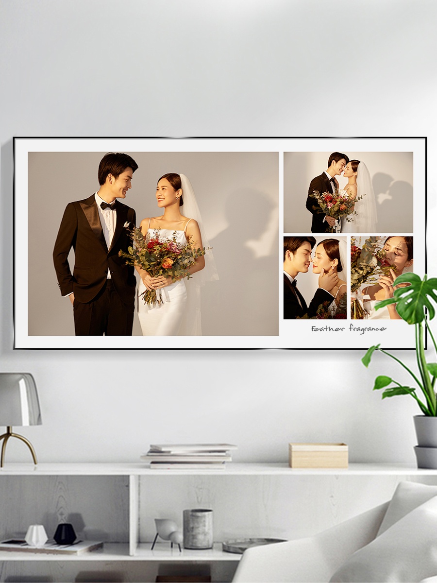 婚纱照相框定制大尺寸结婚照片挂墙放大玄关画60寸宫格洗照片打印