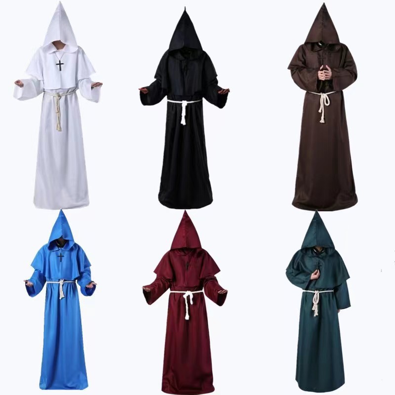 万圣节cosplay中世纪披风僧侣服巫师修士服牧师长袍带帽斗篷服装
