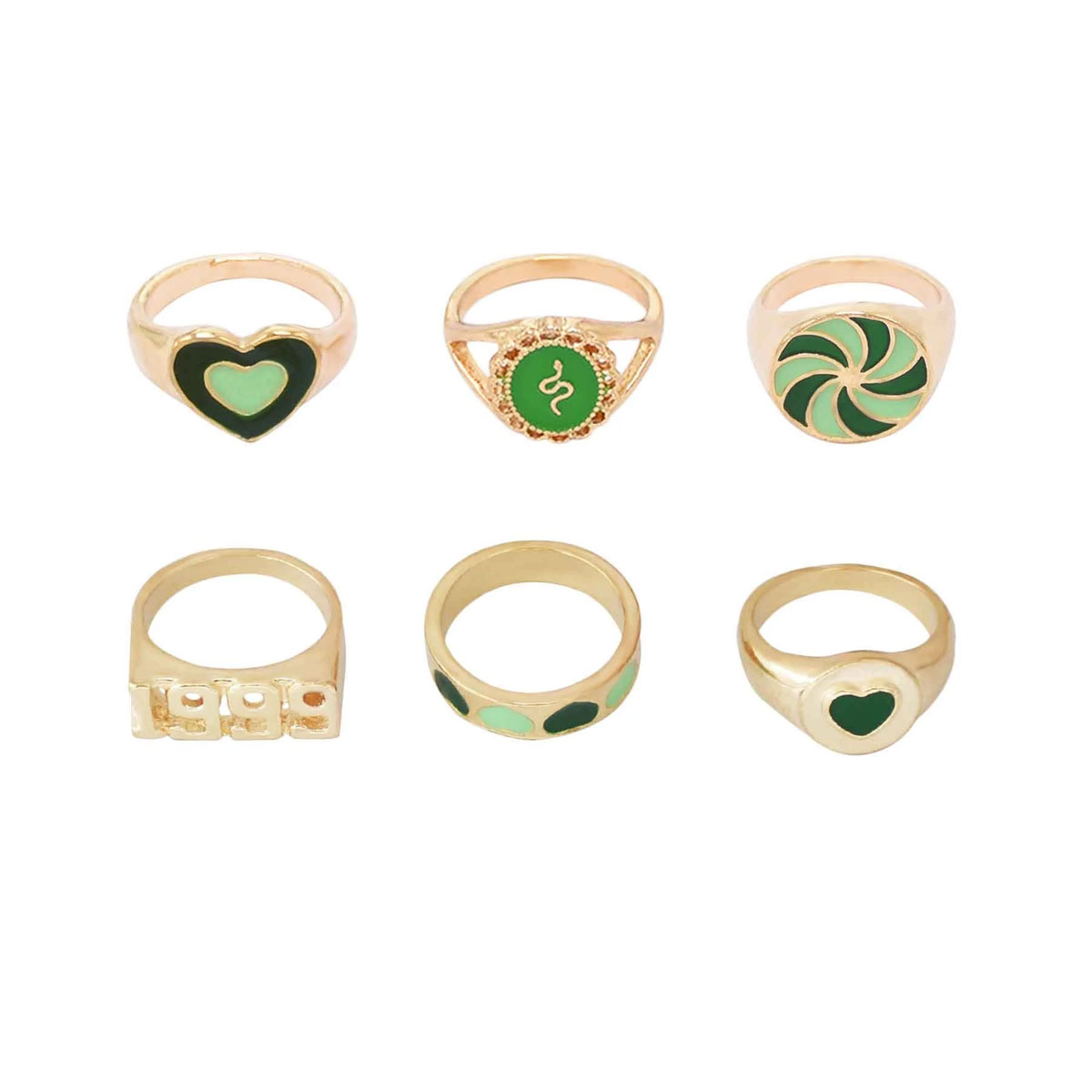 小众可爱绿色戒指蝴蝶蛇形爱心手指环欧美时尚多款日常百搭饰品