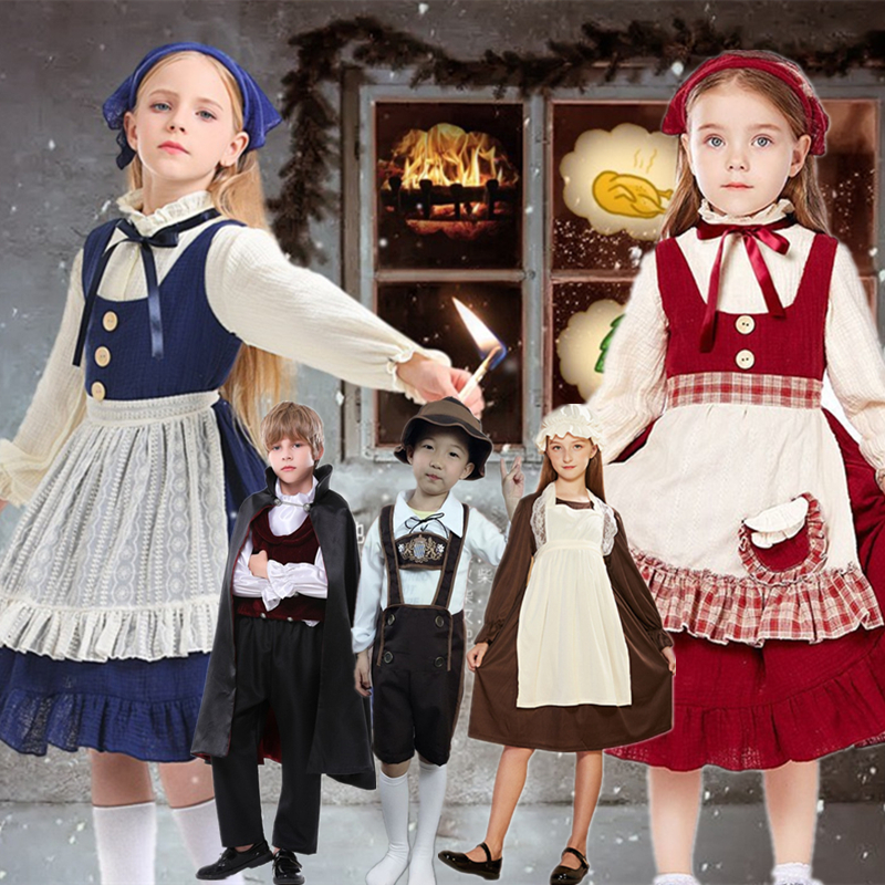 童话主题卖火柴的小女孩服装儿童小红帽中世纪殖民地穷苦女孩服