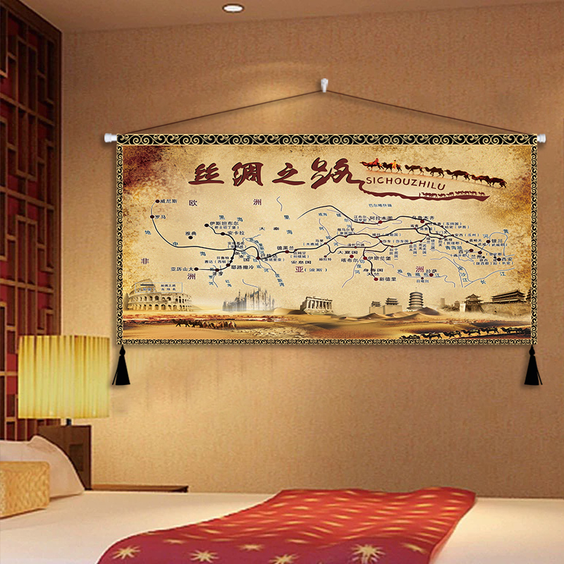 丝绸之路新疆风景挂画餐厅饭店酒店民宿房间遮挡背景布艺装饰画