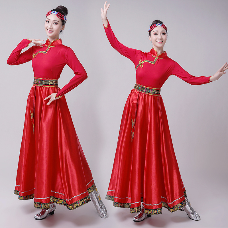 蒙古族服装少数民族服内蒙古舞蹈裙成人表演服饰内蒙古长裙演出服