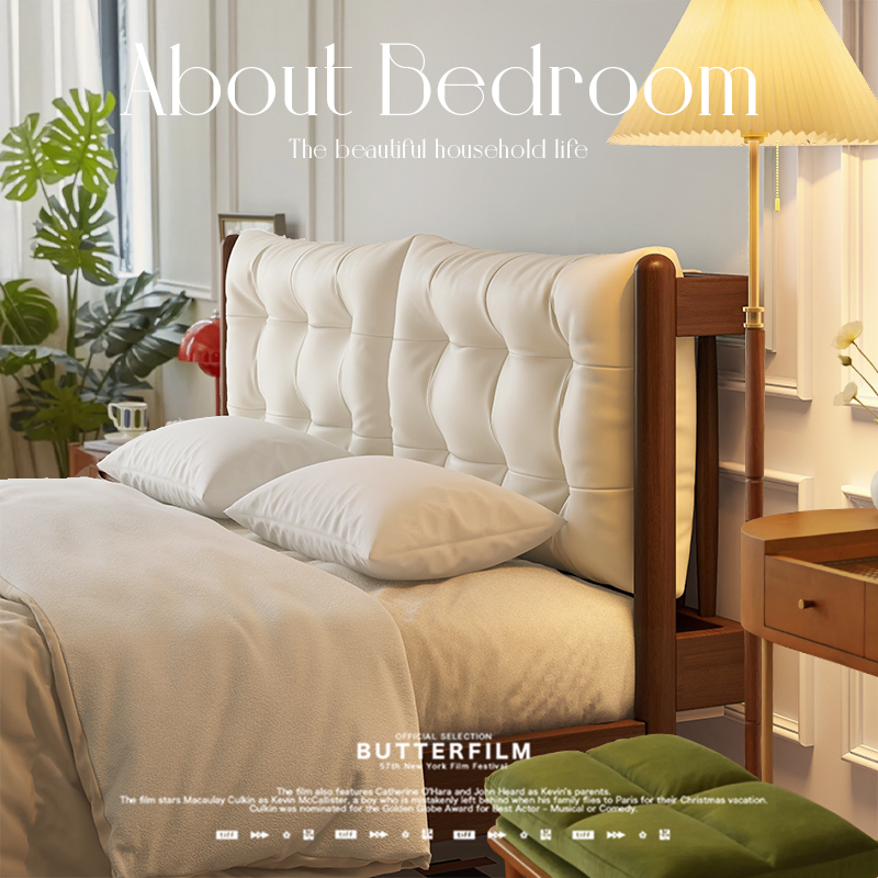 北欧实木床日式床主卧温莎床1.8米法式复古床双人软包床现代简约