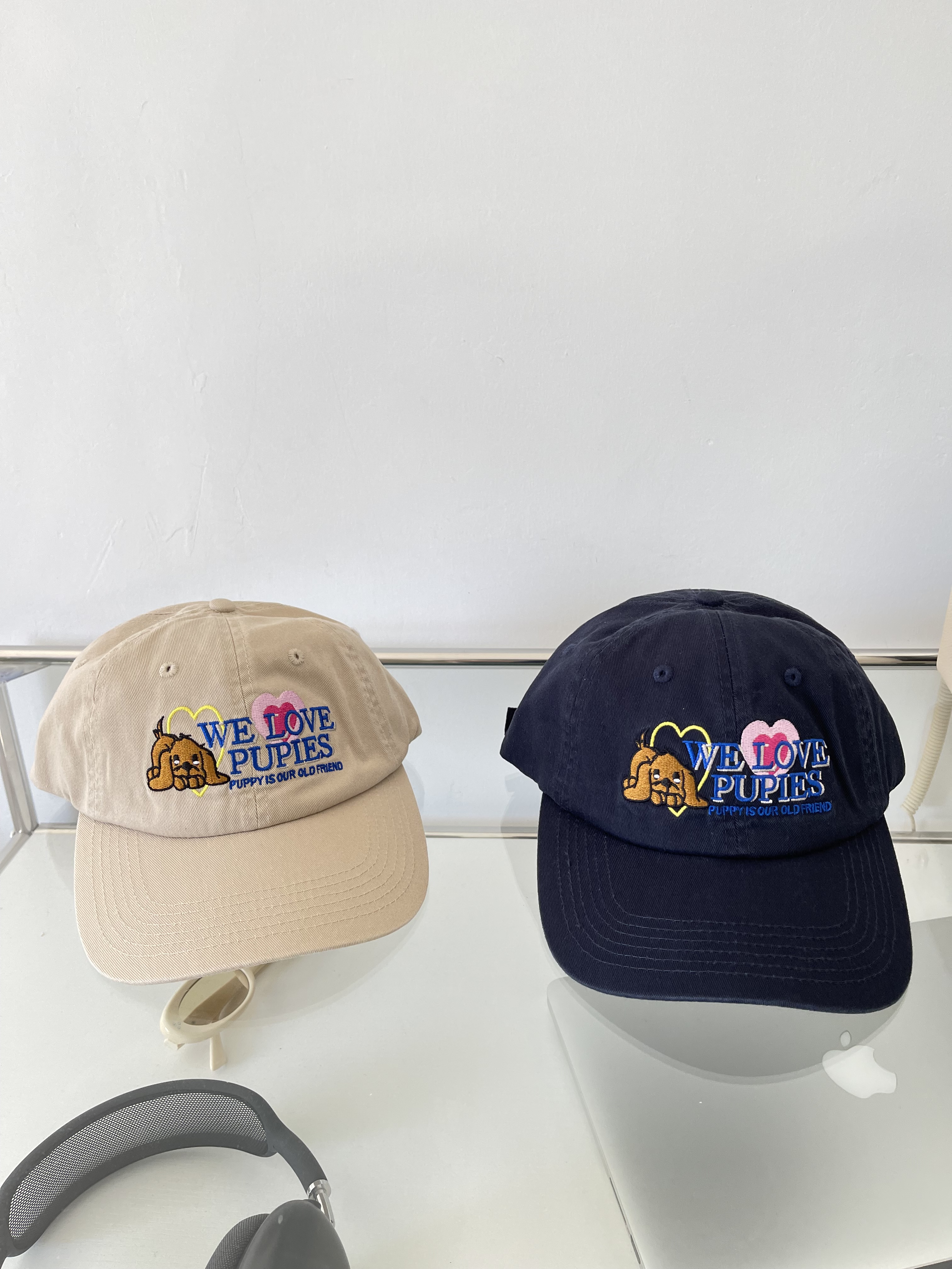 韩国小众设计品牌可爱狗狗爱心图案刺绣棒球帽子鸭舌帽渔夫帽盆帽