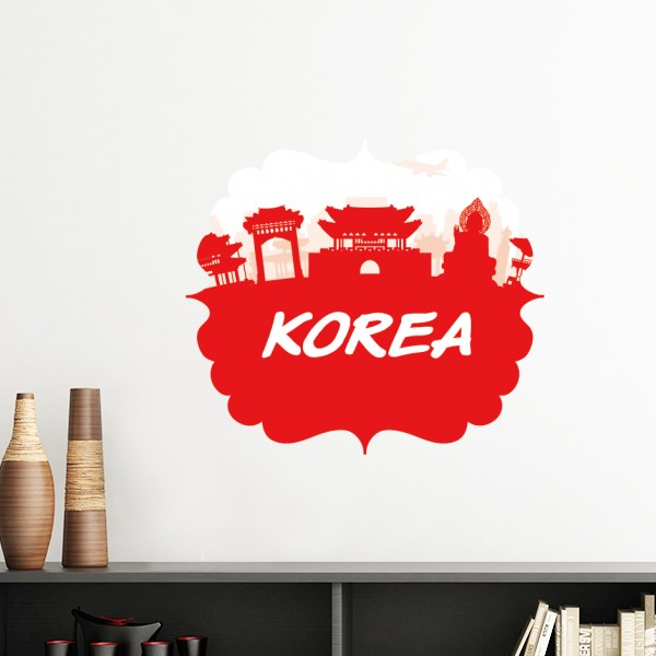 红色城市剪影韩国墙贴壁纸房间贴花