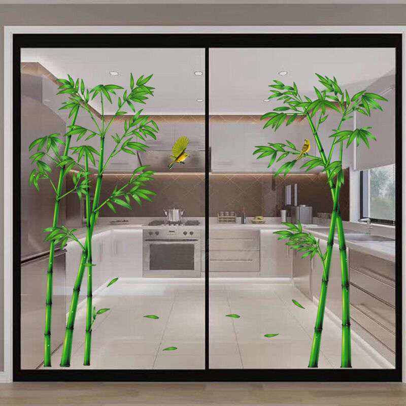 竹子中国风墙贴客厅厨房玻璃装饰贴纸自粘阳台窗花朵背景墙面壁纸