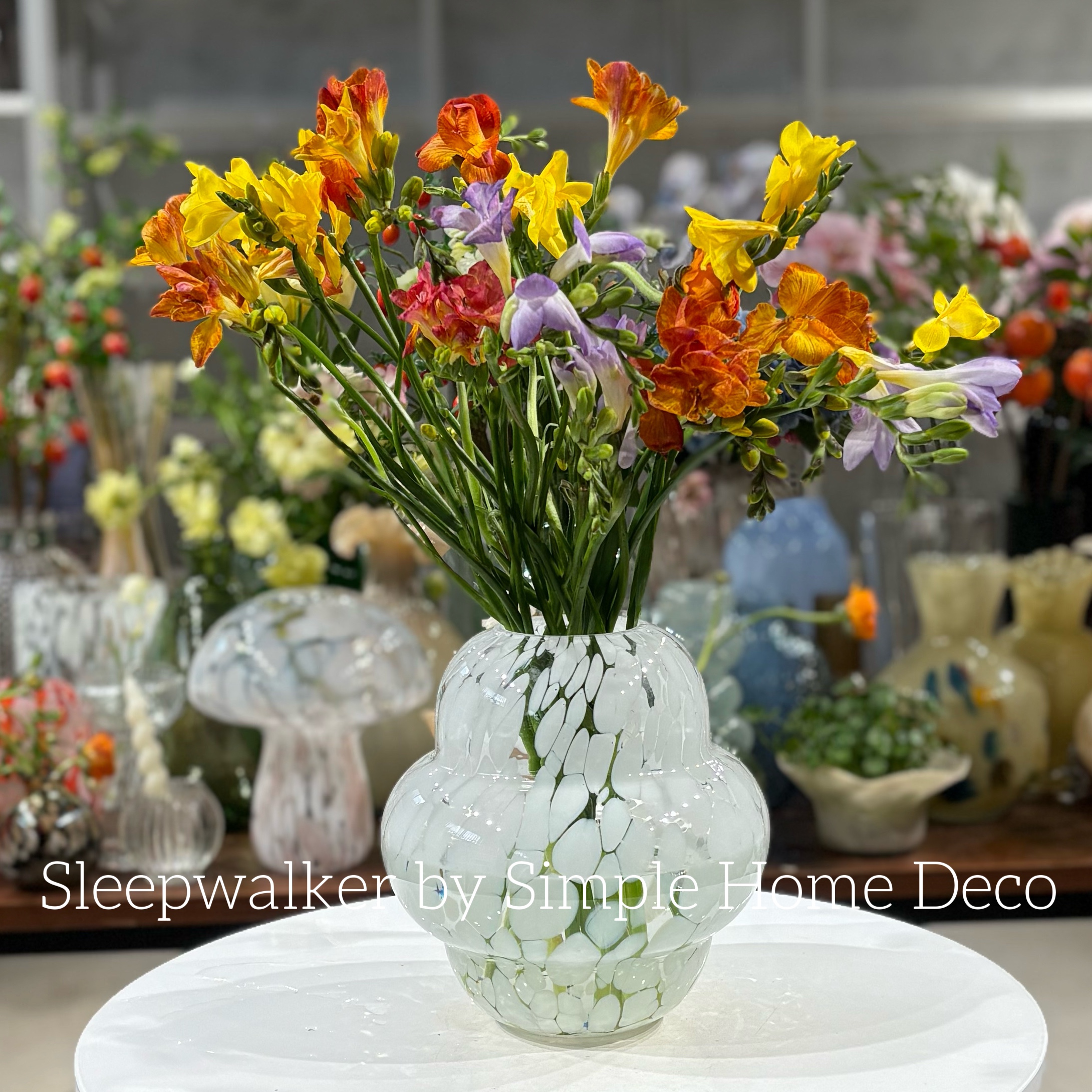 定制缤纷系列多款外贸出口原色料玻璃彩点花瓶花器 蘑菇灯罩摆件