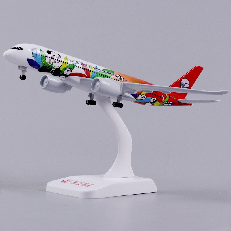 空客a350四川熊猫16cm20cm实心合金飞机模型儿童玩具摆件带轮320