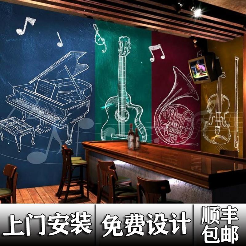 主题音乐餐厅舞台背景墙纸酒吧墙面装饰壁画音乐舞蹈培训教室壁纸