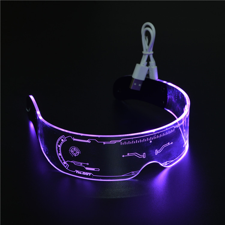 充电款未来科技感发光眼镜Led七彩炫酷长方形连体太阳镜蹦迪墨镜
