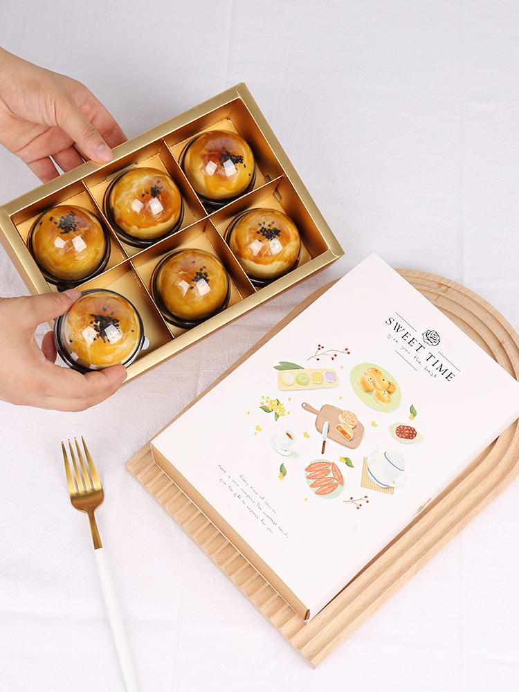 蛋黄酥包装6粒装手绘中秋月饼盒雪花酥饼干雪媚娘盒子手提袋礼盒