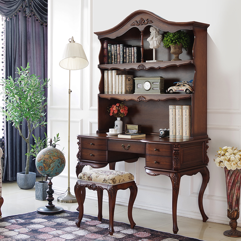 美式实木书桌书架欧式复古典做旧家具法式轻奢宫廷洛可可风格雕刻