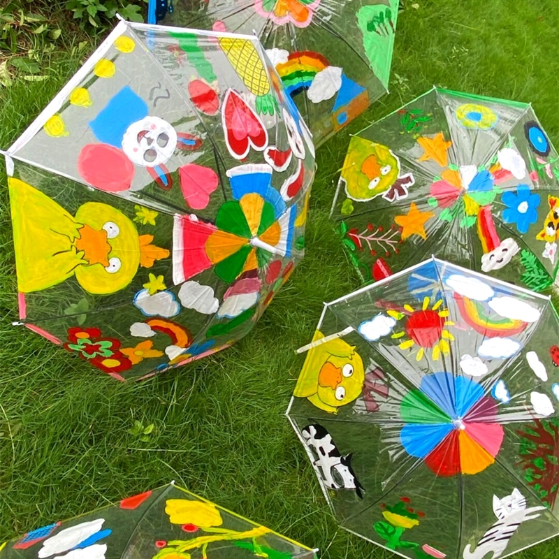 儿童空白画画雨伞diy材料手工制作绘画伞幼儿园透明手绘涂鸦小伞