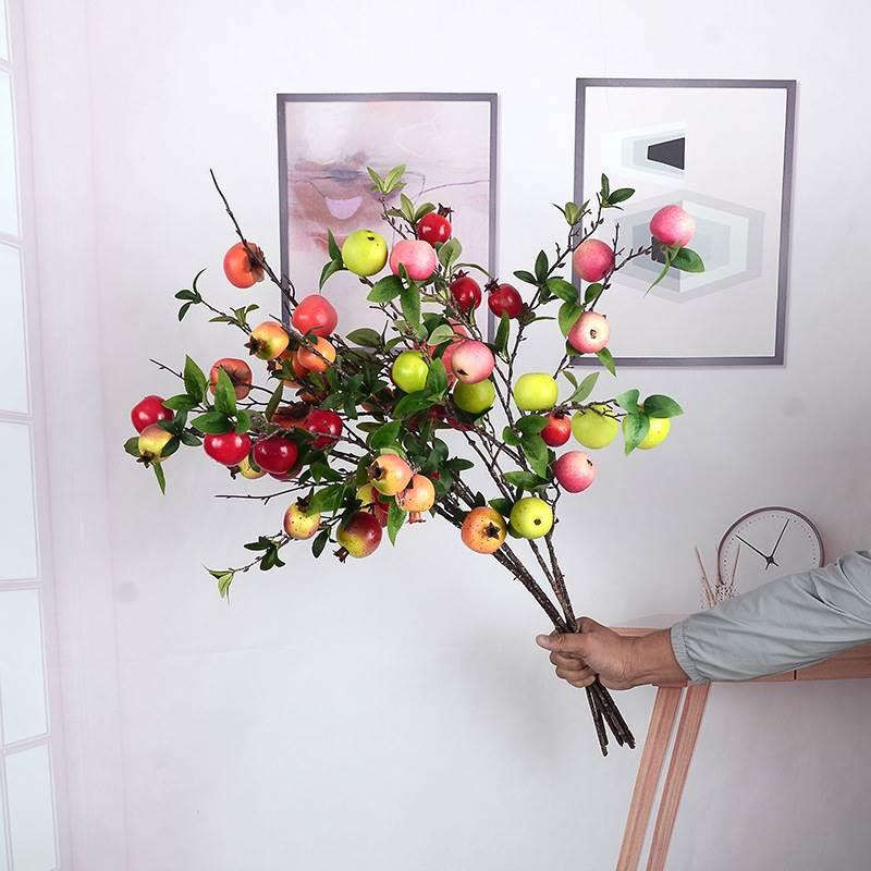 仿真水果新品发布家居落地摆放花客厅装饰高枝7头柿子石榴苹果
