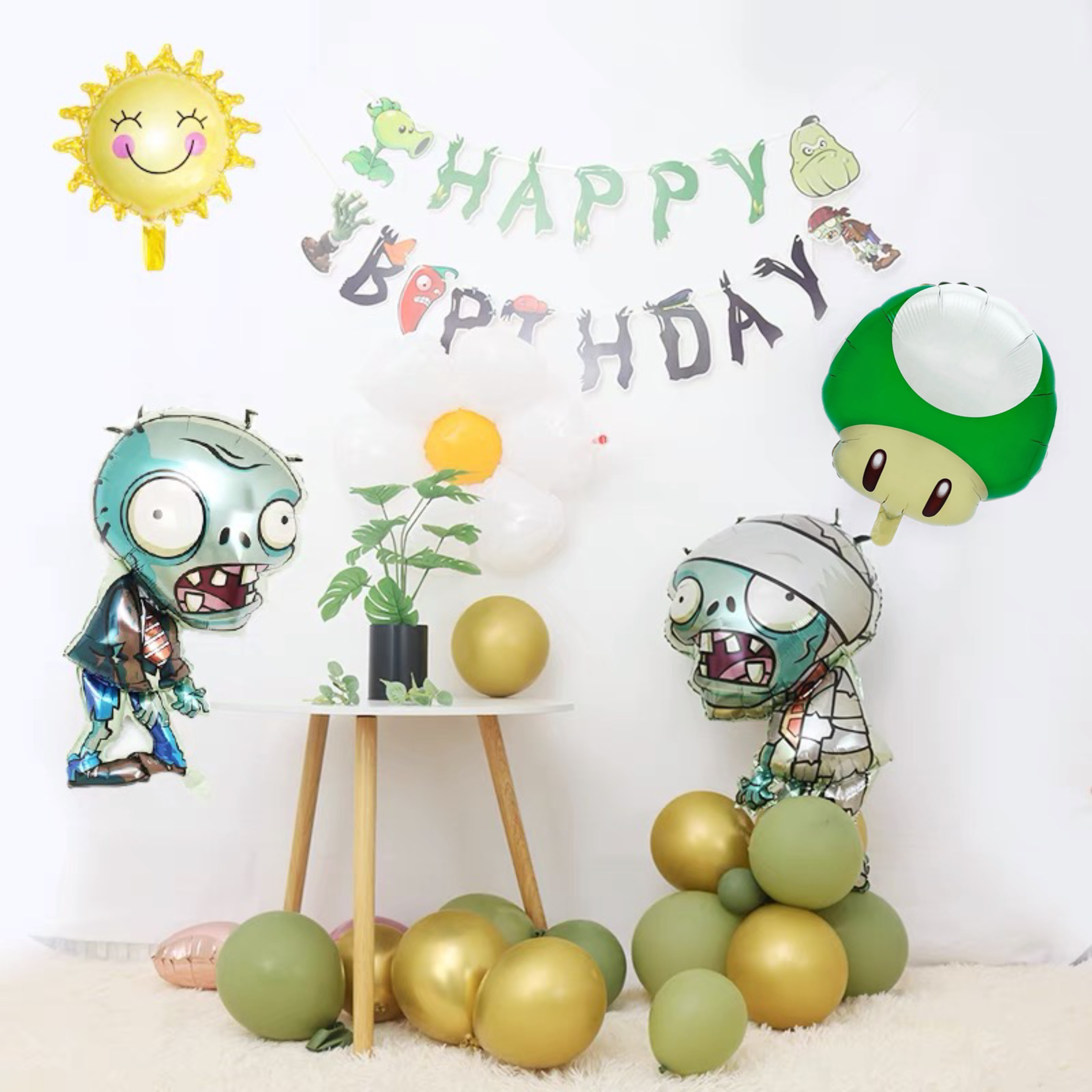 植物大战僵尸生日场景装饰布置尸气球卡通造型儿童生日派对