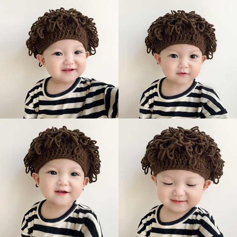 婴幼儿帽子假发帽针织毛线帽宝宝卷发男孩儿童爆炸头女童可爱搞笑