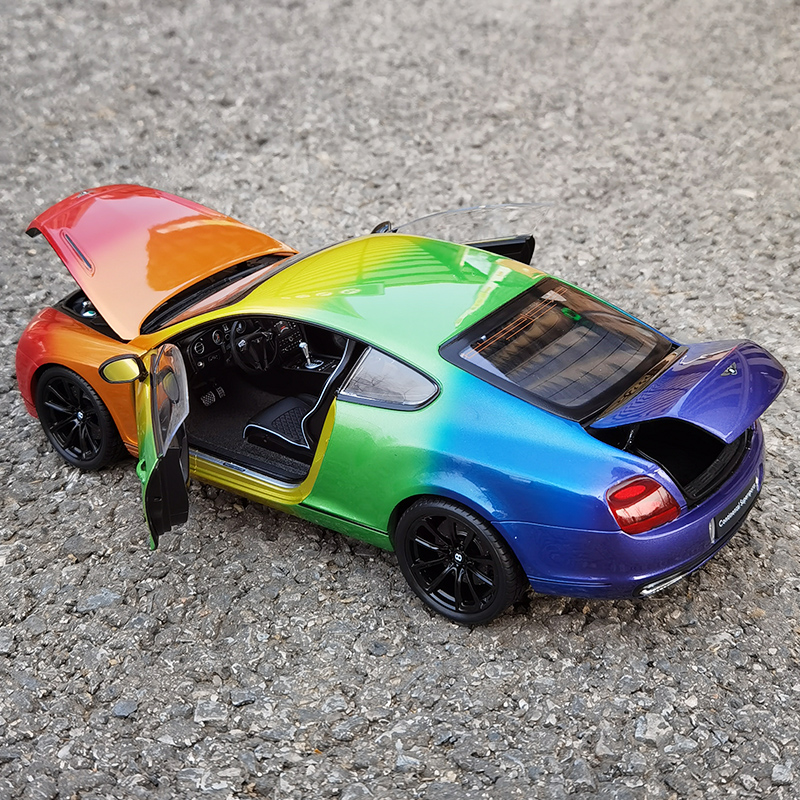 威利 1:18 宾利欧陆彩虹主题涂装版汽车模型车模送男朋友礼物