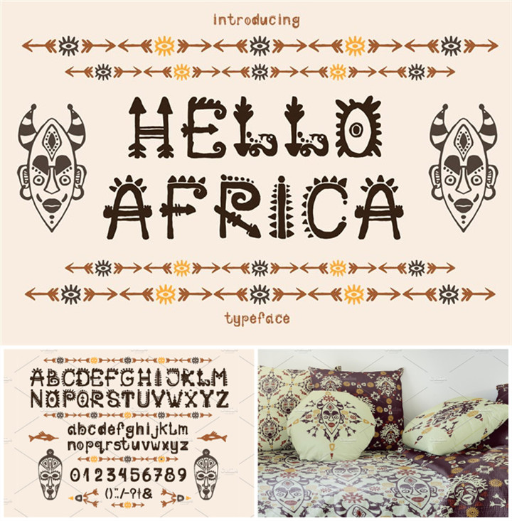 A0719矢量AI设计素材 非洲部落面具背景图+非洲花纹主题英文字体
