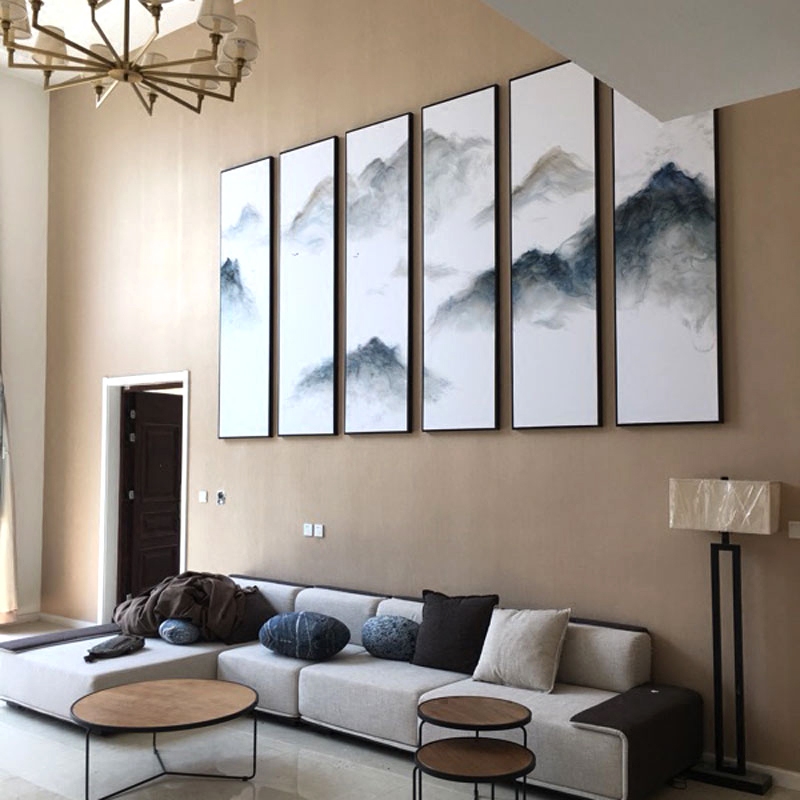 水墨禅意装饰画新中式客厅四联组合现代沙发背景壁画抽象山水挂画
