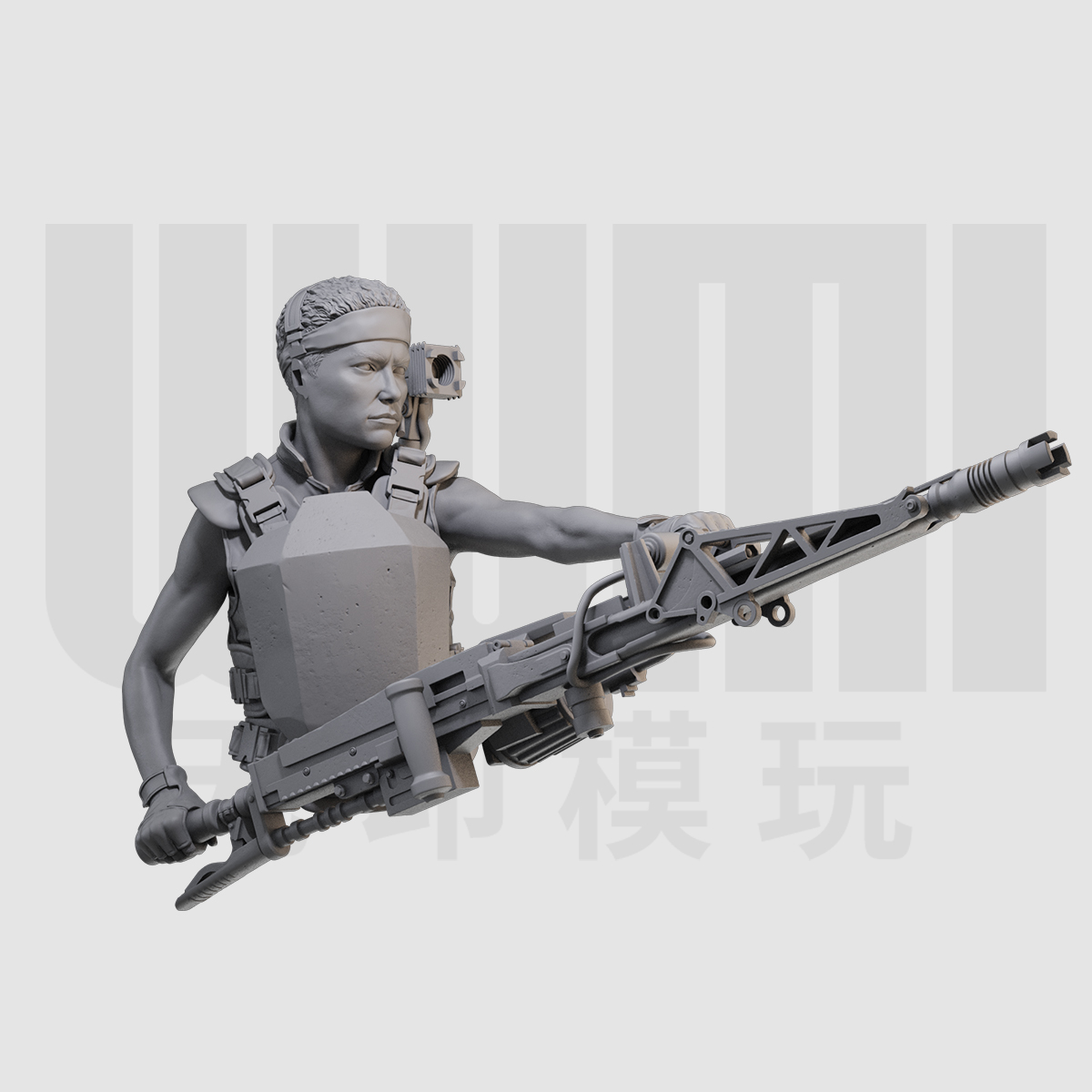1/10 重机枪女大兵 异形胸像16比例GK白模3D打印树脂手办模型 878