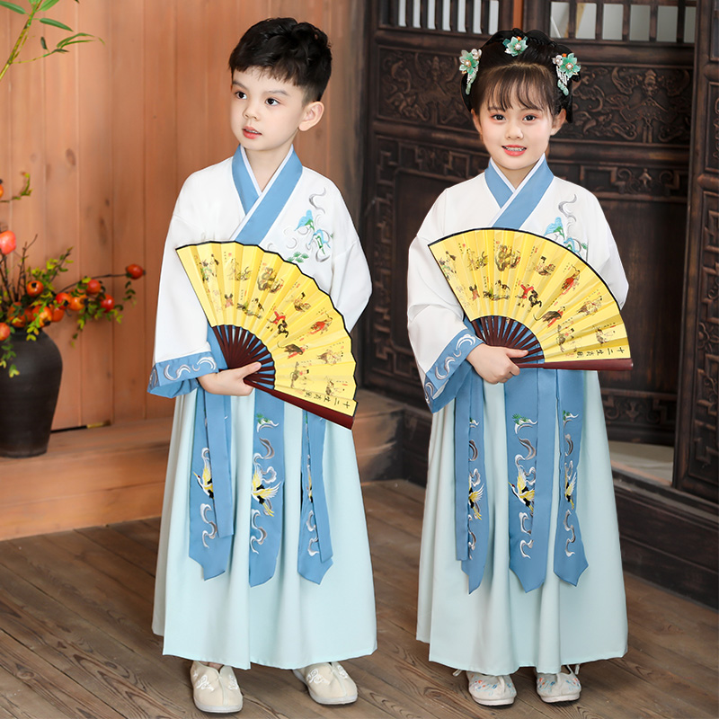 儿童古装汉服国学幼儿园表演中国风三字经弟子规朗诵诗歌演出小学