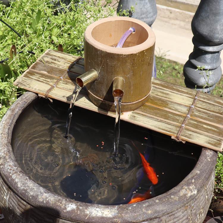 竹子流水摆件水循环过滤系统鱼缸养鱼竹子流水器竹子制作竹筒流水