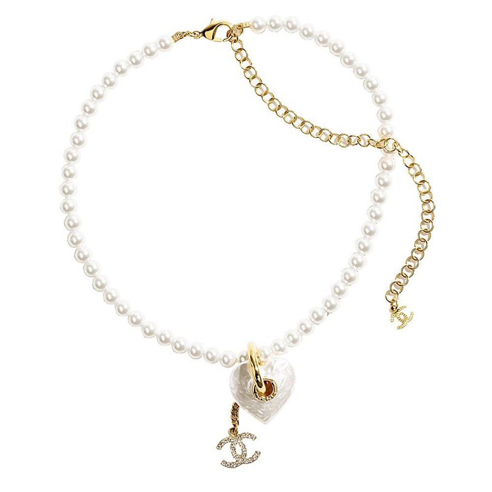 CHANEL/香奈儿24新款 女士珍珠白串与白色心形饰品项链
