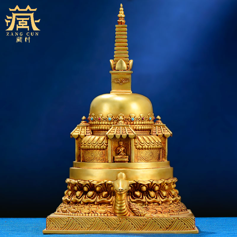 藏村复刻尼泊尔全鎏金满愿塔精工铜雕花舍利塔室内家用佛塔宝塔