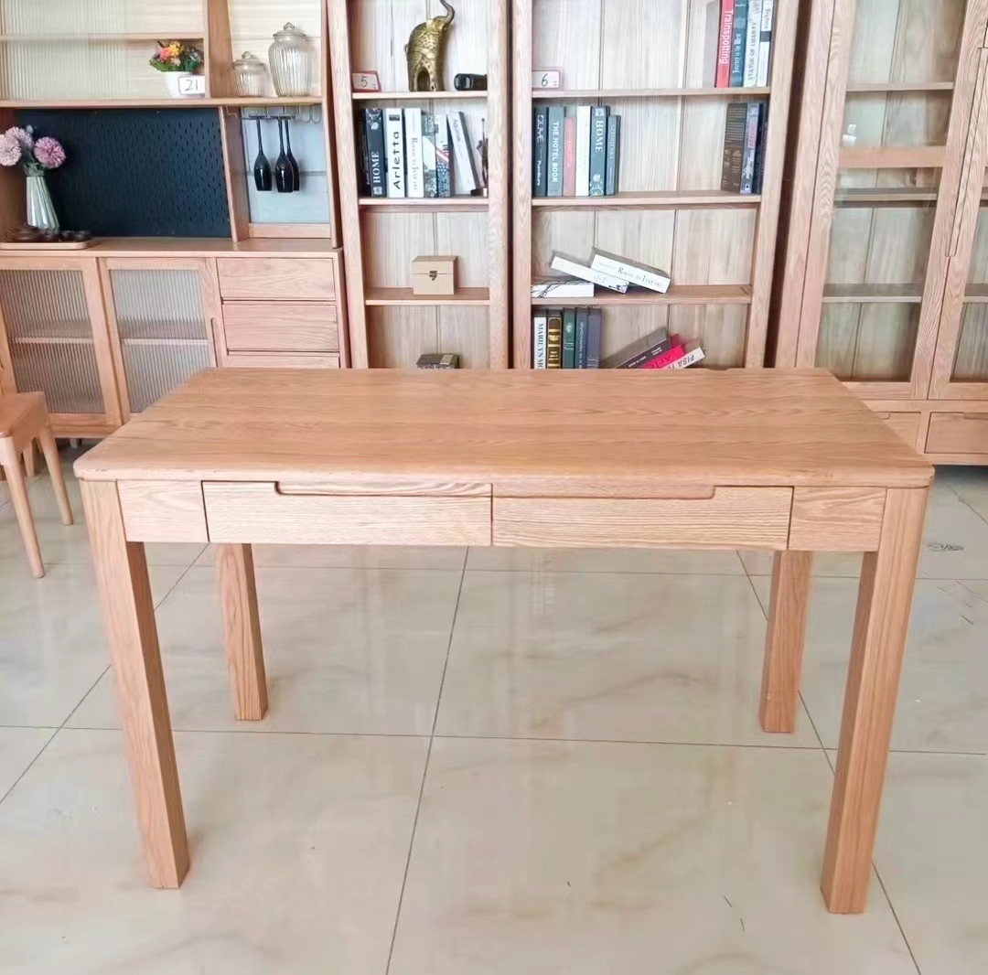 纯实木餐桌新中式书桌原木电脑桌初中生写字学习桌橡木办公桌简约