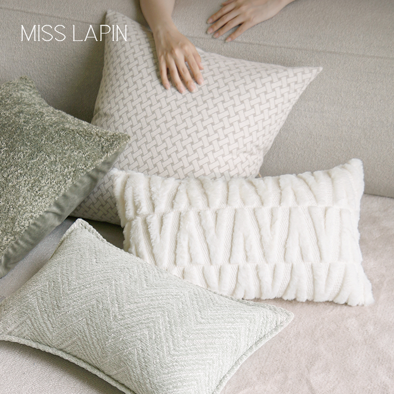 澜品苔藓绿/浮雕浅色肌理抱枕MISSLAPIN沙发几何靠枕客厅布艺靠包