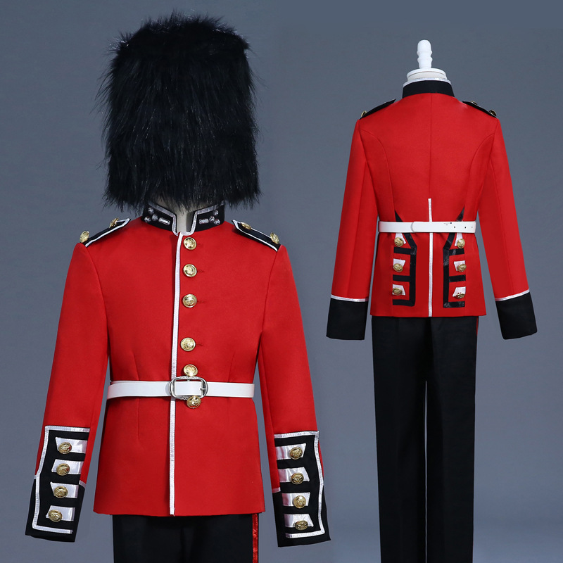 男孩儿童英国皇家卫队制服宫廷卫队演出服帽子套装红色士兵军礼服