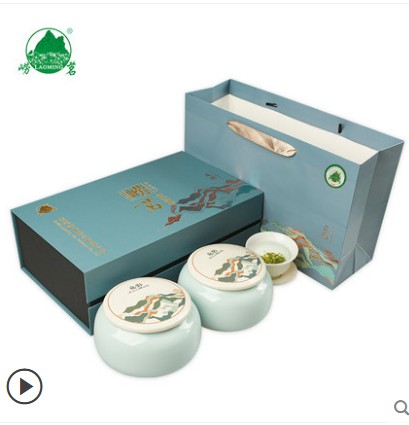 崂茗崂山绿茶2024新茶叶陶瓷双罐礼盒装新品日照浓香豆香青岛春茶