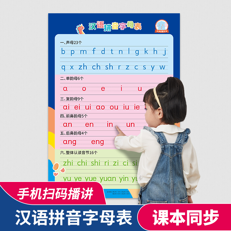 一年级汉语拼音字母表墙贴生母韵母无声挂图拼读训练教具学习神器