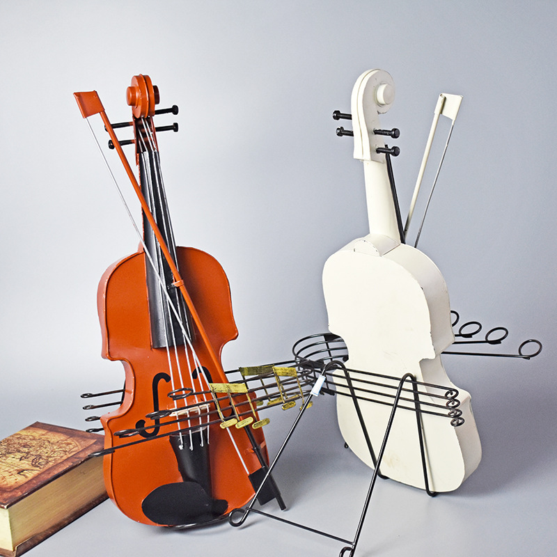 欧式创意小提琴模型装饰摆件  复古铁艺软装摄影酒吧餐厅橱窗道具