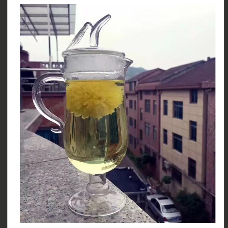 耐热玻璃花茶杯工艺花草茶泡茶器透明带盖高脚杯红茶绿茶猴魁专壶